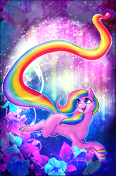 Size: 555x845 | Tagged: safe, artist:thepipefox, pony, baby first, colored hooves, flower, multicolored hair, ponified, rainbow hair, rainbow horse, solo