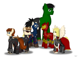 Size: 2747x2017 | Tagged: safe, artist:99999999000, pony, avengers, black widow (marvel), captain america, hawkeye, iron man, marvel, ponified, simple background, the incredible hulk, thor