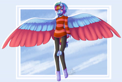 Size: 3425x2310 | Tagged: safe, artist:dinkydoolove, rainbow dash, anthro, pegasus, unguligrade anthro, choker, clothes, colored wings, ear piercing, female, looking at you, mare, nose piercing, nose ring, piercing, solo, spiked choker, wings