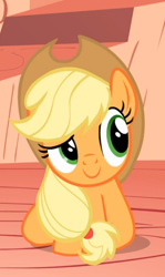 Size: 442x741 | Tagged: safe, screencap, applejack, earth pony, pony, look before you sleep, cropped, cute, female, golden oaks library, jackabetes, mare, prone, smug, solo
