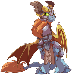 Size: 7259x7604 | Tagged: safe, artist:cutepencilcase, derpibooru import, oc, oc only, dracony, hybrid, absurd resolution, armor, commission, dragon wings, leonine tail, simple background, solo, transparent background, unshorn fetlocks