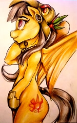 Size: 3217x5102 | Tagged: safe, artist:nolyanimeid, derpibooru import, oc, oc:tailcoatl, pegasus, pony, side view, simple background, solo, traditional art, white background