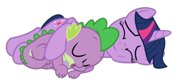 Size: 6666x3140 | Tagged: safe, artist:wissle, derpibooru import, spike, twilight sparkle, twilight sparkle (alicorn), alicorn, dragon, pony, absurd resolution, cuddling, cute, eyes closed, female, hug, male, mama twilight, mare, open mouth, simple background, sleeping, spikelove, transparent background, twiabetes, vector, wholesome
