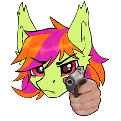 Size: 2000x2000 | Tagged: safe, artist:kotya, oc, oc only, oc:frame gravity, delet this, gun, hand, handgun, meme, pistol, simple background, solo, transparent background, weapon