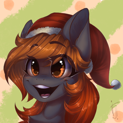 Size: 1432x1440 | Tagged: safe, artist:falafeljake, oc, pony, christmas, hat, holiday, santa hat, solo