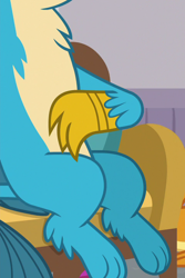 Size: 480x720 | Tagged: safe, derpibooru import, screencap, gallus, griffon, the hearth's warming club, chest fluff, claws, cropped, feet, legs, male, paws, pictures of legs, toes