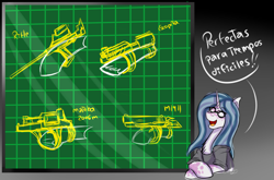 Size: 2913x1917 | Tagged: safe, artist:shamy-crist, oc, pony, unicorn, equestria wetwork, female, gun, hooves, m1911, mare, rifle, shotgun, spanish, weapon