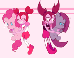 Size: 2276x1800 | Tagged: safe, artist:stuwor-art, pinkie pie, pony, happy, pinkamena diane pie, sad, self paradox, self ponidox, spinel (steven universe), steven universe