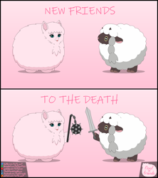 Size: 1920x2160 | Tagged: safe, artist:mixermike622, oc, oc:fluffle puff, pony, 2 panel comic, comic, flail, pokemon sword and shield, pokémon, sword, to the death, weapon, wooloo