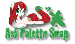 Size: 800x466 | Tagged: safe, derpibooru import, oc, oc only, oc:palette swap, earth pony, pony, banner, cute, female, header, lying, mare, ocbetes, one eye closed, paint, simple background, solo, transparent background, tumblr:ask palette swap, wink
