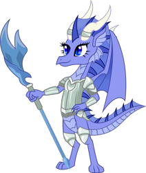 Size: 823x971 | Tagged: safe, artist:andrevus, oc, oc only, oc:wandering moonbeam, dragon, armor, dragoness, dragonified, female, jewelry, simple background, solo, species swap, staff, transparent background