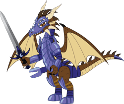 Size: 974x820 | Tagged: safe, artist:andrevus, oc, oc only, oc:andrevus whitetail, dragon, armor, dragonified, simple background, solo, species swap, sword, transparent background, weapon