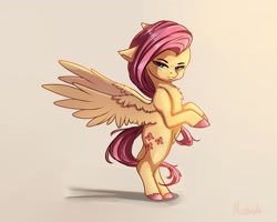 Size: 2929x2344 | Tagged: safe, artist:miokomata, fluttershy, pegasus, pony, angry, chest fluff, female, freckles, mare, signature, simple background, solo