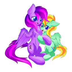 Size: 2000x2000 | Tagged: safe, derpibooru import, oc, oc only, oc:f-dream, oc:fravel, pegasus, pony, 2019 community collab, blushing, cutie mark, derpibooru community collaboration, female, hooves together, hug, licking, simple background, smiling, tongue out, transparent background, wings