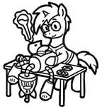 Size: 144x150 | Tagged: safe, artist:crazyperson, derpibooru import, pony, robot, unicorn, fallout equestria, fallout equestria: commonwealth, black and white, fanfic art, generic pony, grayscale, magic, magic aura, monochrome, picture for breezies, simple background, telekinesis, transparent background