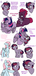 Size: 1024x2127 | Tagged: safe, artist:sandwichbuns, derpibooru import, tempest shadow, twilight sparkle, twilight sparkle (alicorn), oc, oc:black magic, oc:gale wings, alicorn, pony, unicorn, angry, female, filly, lesbian, magical lesbian spawn, mother and child, mother and daughter, next generation, offspring, parent and child, parent:fluttershy, parent:rainbow dash, parent:tempest shadow, parent:twilight sparkle, parents:flutterdash, parents:tempestlight, shipping, tempestlight