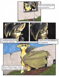 Size: 1950x2550 | Tagged: safe, artist:tillie-tmb, oc, oc:tempest, unicorn, comic:the amulet of shades, cloak, clothes, comic, female, mare, solo, traditional art