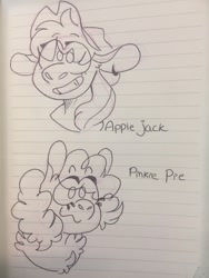 Size: 960x1280 | Tagged: safe, artist:ghoul--doodle, derpibooru import, applejack, pinkie pie, earth pony, pony, bust, lined paper, traditional art