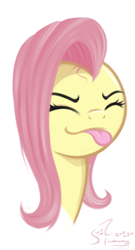 Size: 1891x3500 | Tagged: safe, artist:fladdrarblyg, fluttershy, pegasus, pony, :p, bust, cheeky, cute, eyes closed, female, mare, portrait, shyabetes, simple background, smiling, solo, tongue out, white background