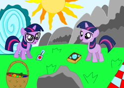 Size: 2000x1414 | Tagged: safe, artist:katya, derpibooru import, sci-twi, twilight sparkle, pony, deviantart, equestria girls ponified, female, filly, filly twilight sparkle, glasses, ponified, portal, self ponidox, twolight, vector, younger