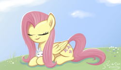 Size: 4200x2453 | Tagged: safe, artist:fladdrarblyg, angel bunny, fluttershy, pegasus, pony, cute, duo, eyes closed, female, high res, mare, prone, shyabetes, smiling