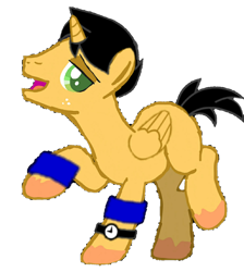 Size: 860x959 | Tagged: safe, alternate version, oc, oc:swift bow, alicorn, pony, alicorn oc, background removed, blank flank, green eyes, no source available, open mouth, simple background, solo, transparent background, watch, wristband, wristwatch