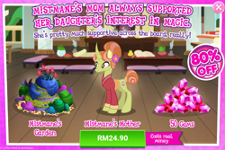 Size: 1026x686 | Tagged: safe, derpibooru import, floating lotus, pony, advertisement, costs real money, gameloft, gem, implied mistmane, official, sale