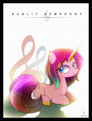 Size: 3597x4752 | Tagged: safe, artist:zidanemina, derpibooru import, oc, oc only, oc:sunlit symphony, pony, unicorn, commission, female, mare, prone, smiling