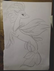 Size: 778x1021 | Tagged: source needed, safe, artist:henry forewen, queen novo, seapony (g4), female, fusion, sketch, solo, traditional art