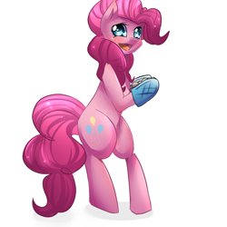 Size: 1000x1000 | Tagged: safe, artist:camellia, pinkie pie, earth pony, pony, bipedal, oven mitts, simple background, solo