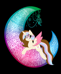 Size: 1670x2030 | Tagged: safe, artist:ladylullabystar, oc, oc only, oc:moonride, alicorn, pony, alicorn oc, black background, moon, simple background