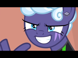 Size: 2048x1536 | Tagged: safe, derpibooru import, screencap, rolling thunder, pegasus, pony, season 8, the washouts (episode), australia, black bars, boomerang (tv channel), clothes, eye scar, female, grin, logo, mare, pointing, scar, smiling, solo, teeth, uniform, washouts uniform, widescreen, wing hands