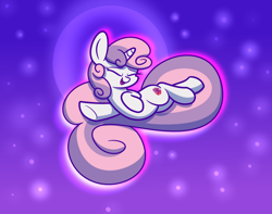 Size: 1280x1008 | Tagged: safe, artist:heir-of-rick, derpibooru import, sweetie belle, pony, unicorn, abstract background, eyes closed, female, filly, impossibly long tail, smiling, solo