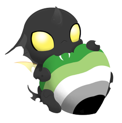 Size: 809x820 | Tagged: safe, artist:ravenpuff, oc, oc:punaise, changeling, aromantic pride flag, changeling heart, chibi, cuteling, pride, pride flag, simple background, solo, transparent background, yellow changeling