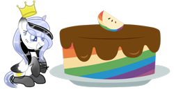 Size: 1280x683 | Tagged: safe, artist:b-l-ue, oc, oc:princess victoria, alicorn, pony, cake, crown, female, food, jewelry, mare, regalia, simple background, solo, transparent background, zap apple cake