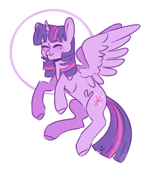 Size: 1024x1170 | Tagged: safe, artist:fioweress, derpibooru import, twilight sparkle, twilight sparkle (alicorn), alicorn, pony, eyes closed, female, mare, smiling, solo, wings