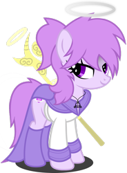 Size: 1280x1742 | Tagged: safe, artist:fletcherthehuntress, derpibooru import, oc, oc:indigo, earth pony, pony, clothes, female, halo, mare, simple background, solo, transparent background