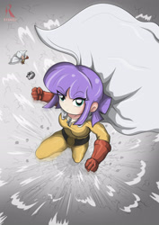 Size: 2067x2923 | Tagged: safe, artist:ryured, derpibooru import, boulder (pet), maud pie, human, anime, cape, clothes, costume, crossover, female, high res, humanized, looking at you, one punch man, saitama, sunglasses, superhero, thumbs up