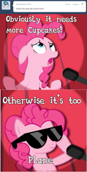 Size: 645x1280 | Tagged: safe, artist:j-brony, artist:nickman983, pinkie pie, pony, ask tickled pinkie, pun, solo, sunglasses