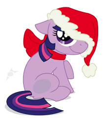 Size: 651x727 | Tagged: safe, artist:ravenpuff, oc, oc only, oc:starbloom, pony, unicorn, bowtie, christmas, female, filly, hat, holiday, horn, not twilight sparkle, raised hoof, santa hat, simple background, sitting, smiling, solo, transparent background, unicorn oc