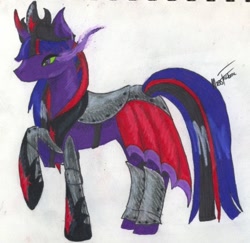 Size: 400x388 | Tagged: safe, artist:theladymissfortune, derpibooru import, twilight sparkle, unicorn twilight, pony, unicorn, armor, ask corrupted twilight sparkle, battle armor, clothes, corrupted, corrupted element of harmony, corrupted element of magic, corrupted twilight sparkle, crown, curved horn, dark, dark equestria, dark magic, dark queen, dark world, female, hoof shoes, horn, jewelry, magic, necklace, queen twilight, regalia, solo, sombra eyes, sombra horn, tiara, tumblr, tyrant sparkle