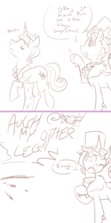 Size: 500x1003 | Tagged: safe, artist:jitterbugjive, oc, oc only, oc:supremus longhorn, changeling, pony, unicorn, amputee, ask, ask pun, hat, magic, top hat