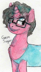 Size: 448x784 | Tagged: safe, artist:buttercupsaiyan, artist:watercolorheart, oc, oc only, oc:gem sugar, pony, chest fluff, mlpg, painting, ponified, ponysona, rebecca sugar, request, solo, traditional art, watercolor painting