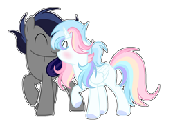 Size: 1920x1386 | Tagged: dead source, safe, artist:nighty-drawz, oc, oc only, oc:water star, alicorn, bat pony, pony, male, nuzzling, simple background, stallion, transparent background