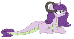 Size: 685x361 | Tagged: safe, artist:befriendsharks, oc, oc:ivy gem, dracony, dragon, hybrid, pony, base used, belly scales, dragon eyes, fangs, horns, interspecies offspring, offspring, parent:rarity, parent:spike, parents:sparity, simple background, solo, unicorn horn, white background