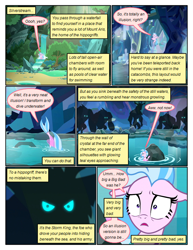 Size: 612x792 | Tagged: safe, artist:newbiespud, edit, edited screencap, screencap, silverstream, storm king, classical hippogriff, hippogriff, pony, seapony (g4), comic:friendship is dragons, my little pony: the movie, what lies beneath, comic, dialogue, female, flying, glowing eyes, hiding, male, rock, scared, screencap comic, shadow, swimming, tree