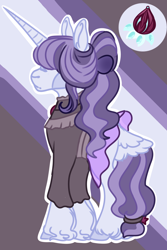 Size: 880x1316 | Tagged: safe, artist:grateful-dead-raised, oc, pony, unicorn, clothes, crack ship offspring, dress, hidden eyes, magical lesbian spawn, next generation, offspring, parent:inky rose, parent:rarity, parents:inkity, solo