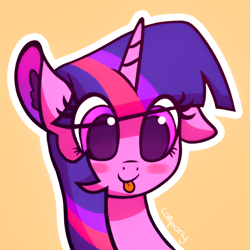 Size: 800x800 | Tagged: safe, artist:lollipony, twilight sparkle, pony, :p, blushing, bust, commission, cute, ear down, ear fluff, female, floppy ears, mare, portrait, simple background, smiling, solo, tongue out, transparent background, twiabetes