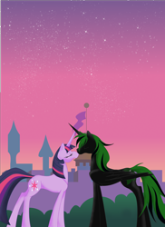 Size: 1700x2338 | Tagged: safe, artist:whitewing1, twilight sparkle, oc, alicorn, pony, canon x oc, female, kissing, male, stallion, straight