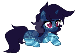 Size: 1280x926 | Tagged: safe, artist:magicdarkart, oc, pony, unicorn, body freckles, clothes, deviantart watermark, female, freckles, mare, obtrusive watermark, prone, simple background, socks, solo, striped socks, transparent background, watermark